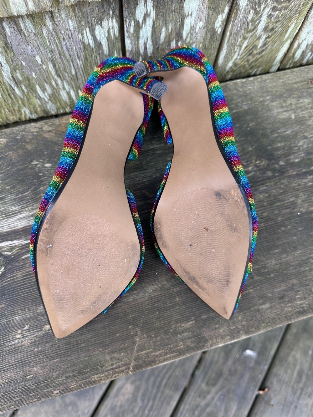 Betsey Johnson Multi-Color Rainbow Glitter Pointed Toe Heels - Picture 4 of 6